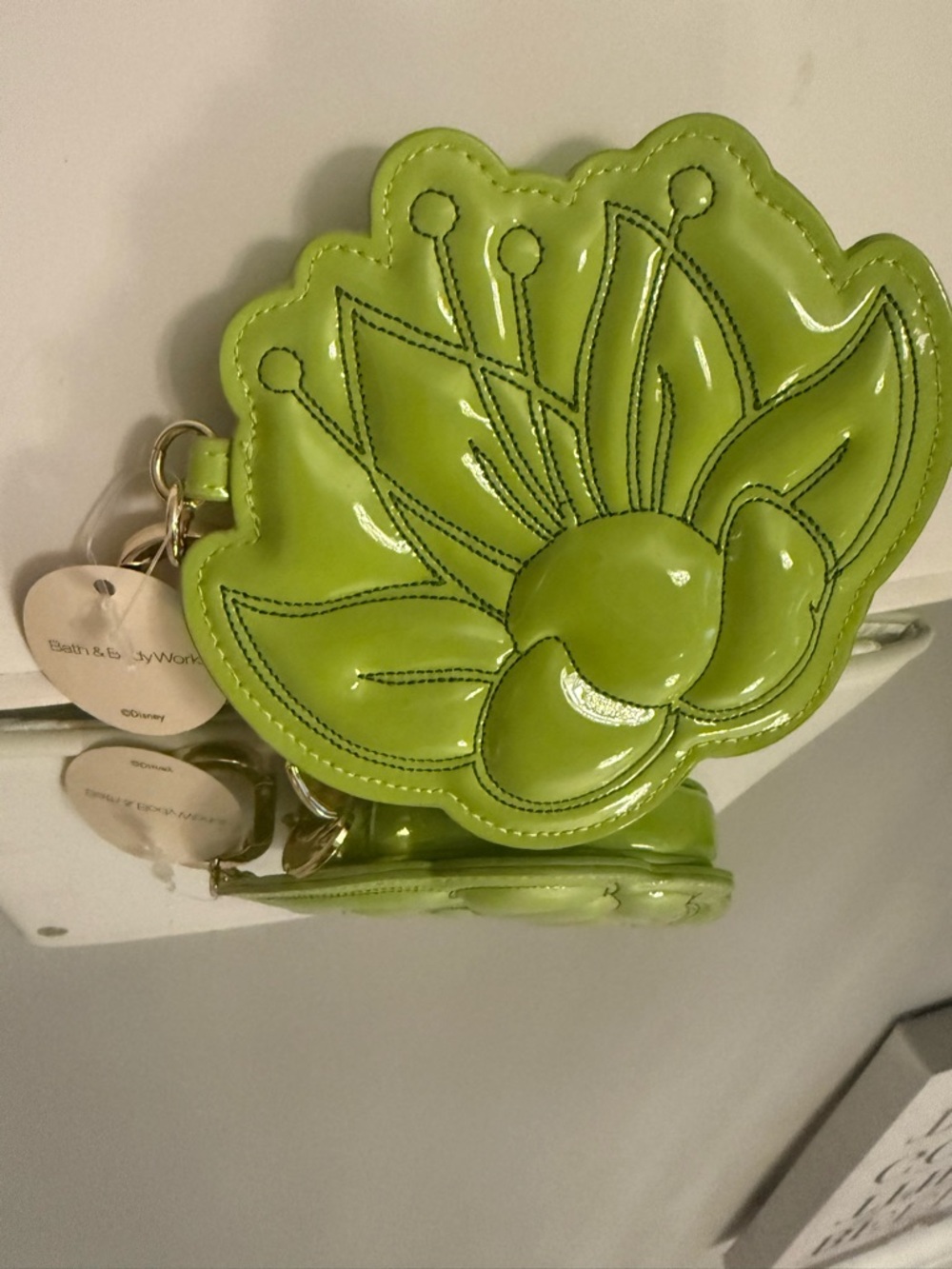 Princess Tiana Bath & Body Works Lime Green Flower Coin Wristlet